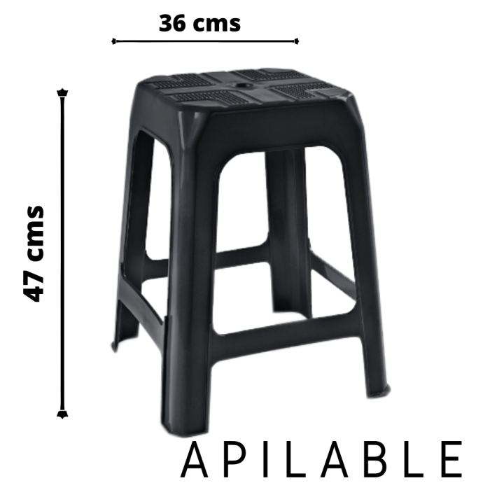 Banqueta Banco Pvc Apilable 47 x 36 cm Negra - Imagen 3