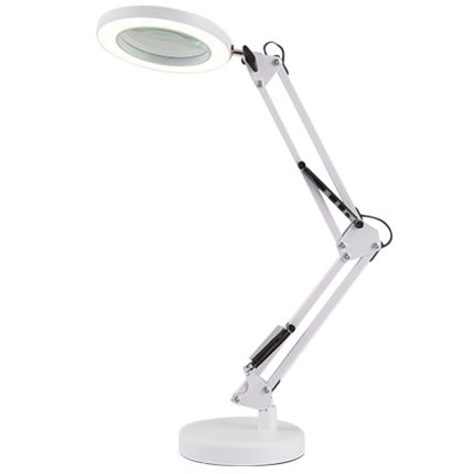 "lampara lupa de mesa con base blanca"