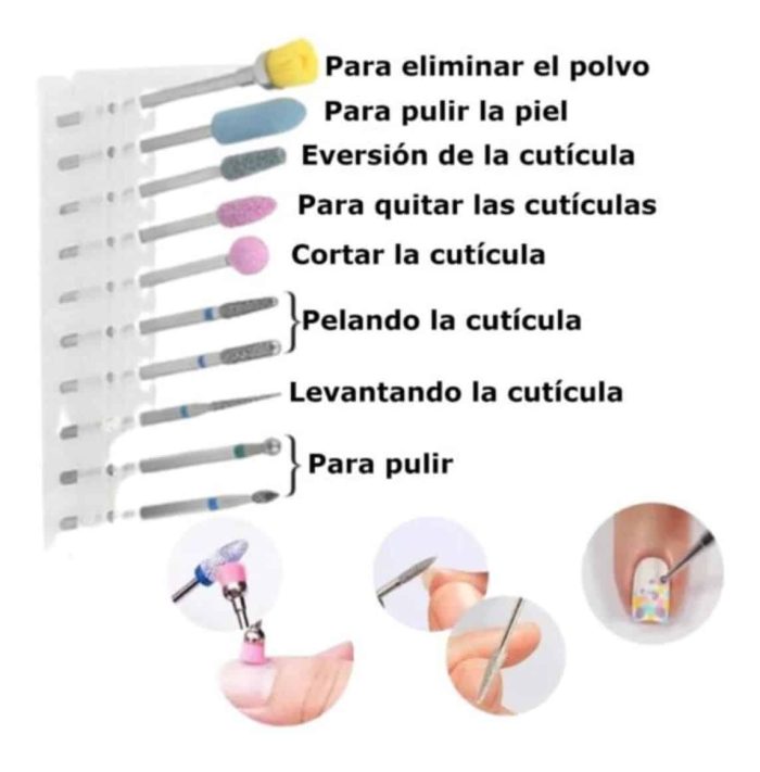 Kit Fresas Brocas + Estuche + Cepillo Torno Uñas Pedicuría - Imagen 2