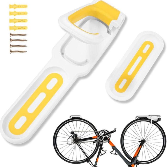 "gancho para colgar bicicleta en la pared amarillo"