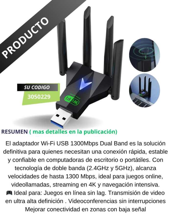 Adaptador Wi-Fi USB 1300Mbps Dual Band 2.4G/5GHz - Imagen 2