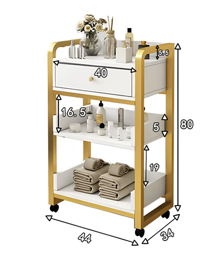 Carrito Auxiliar Estética Dorado y Blanco Profesional - Crazy Shop - Imagen 3