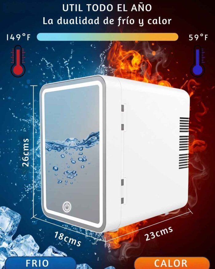 Mini Heladera Estética Con Espejo LED Para Cosméticos - Imagen 3