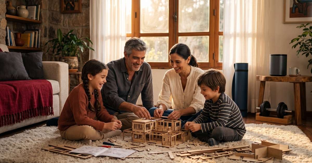 "Familia disfrutando de juegos didácticos y bienestar en Crazy Shop"