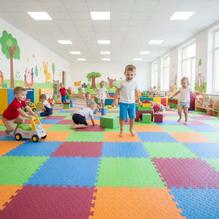 Piso de goma EVA 60x60 instalado en gimnasio