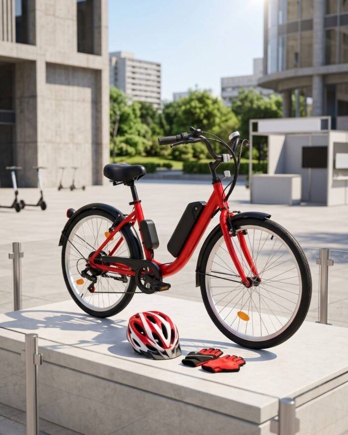 Bicicleta eléctrica urbana color roja