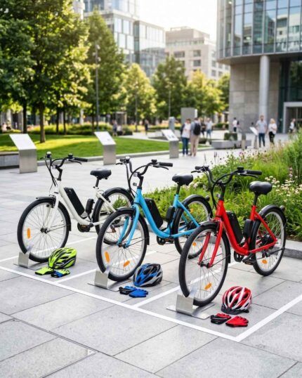 Bicicleta eléctrica asistida rodado 26 en blanco, celeste y rojo