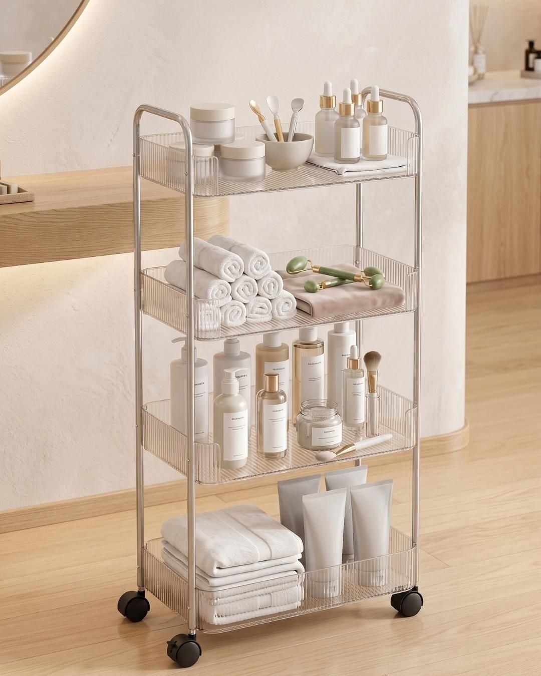 Carrito organizador con ruedas de 4 niveles en el baño