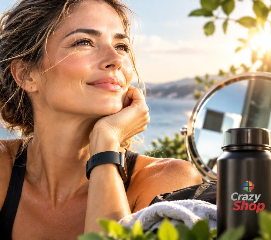 Mujer sonriendo frente al mar