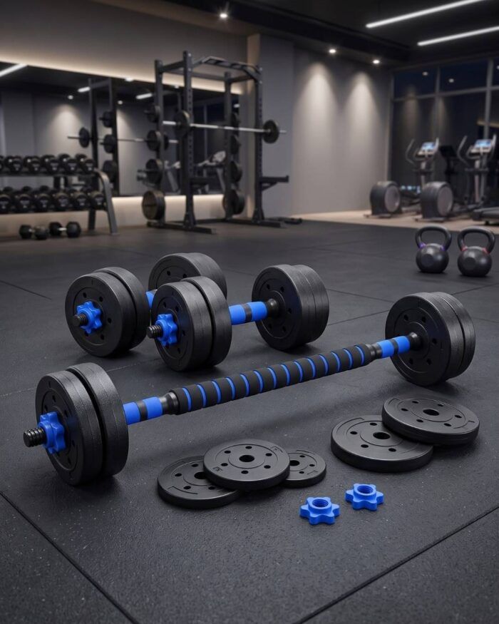 Set de pesas de 30 kg con detalles azules