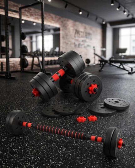 Kit de mancuernas ajustables de 30 kg con detalles rojos