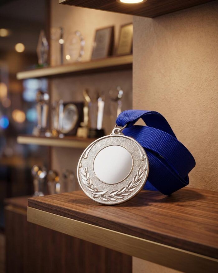 Medalla de premiación de hierro con cinta color plata