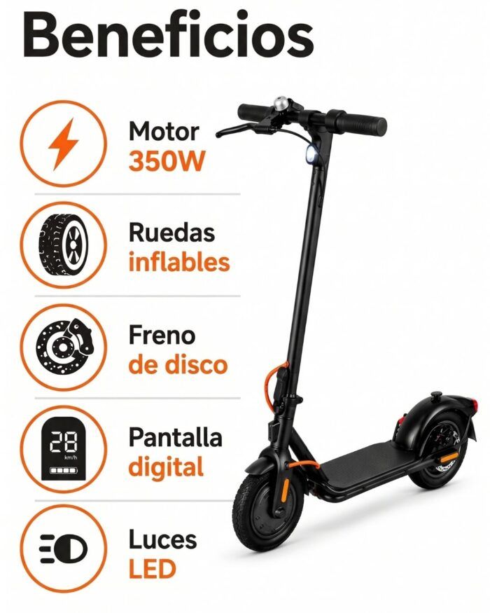 Monopatín eléctrico plegable 350W con luces LED