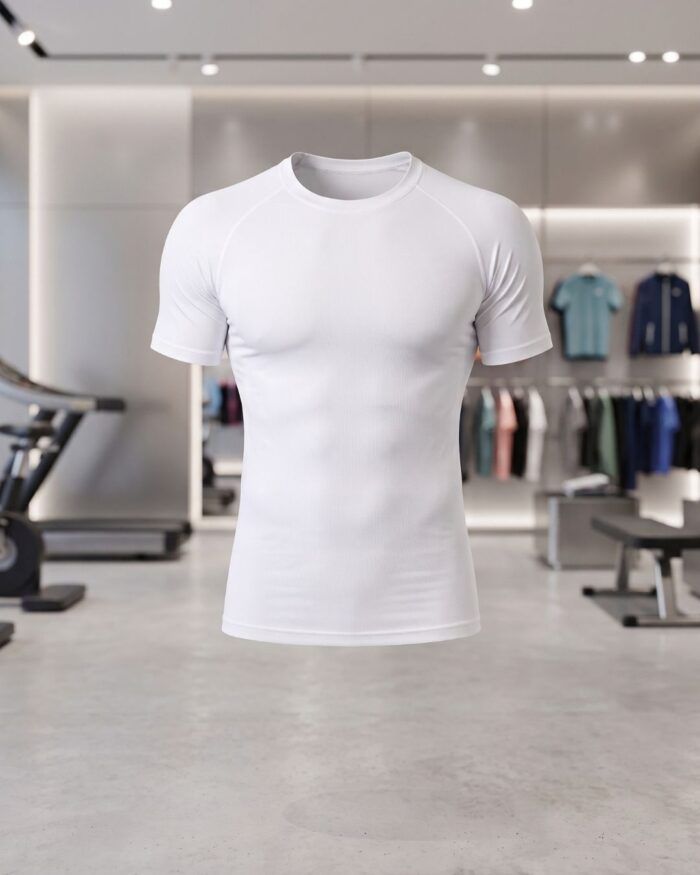 Remera térmica deportiva de manga corta blanca de frente