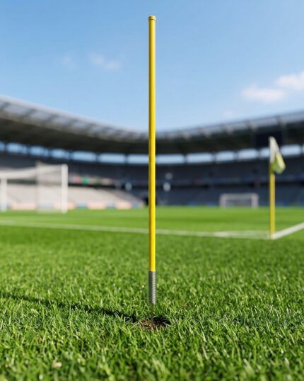 Bastón de slalom con estaca y resorte en cancha de fútbol