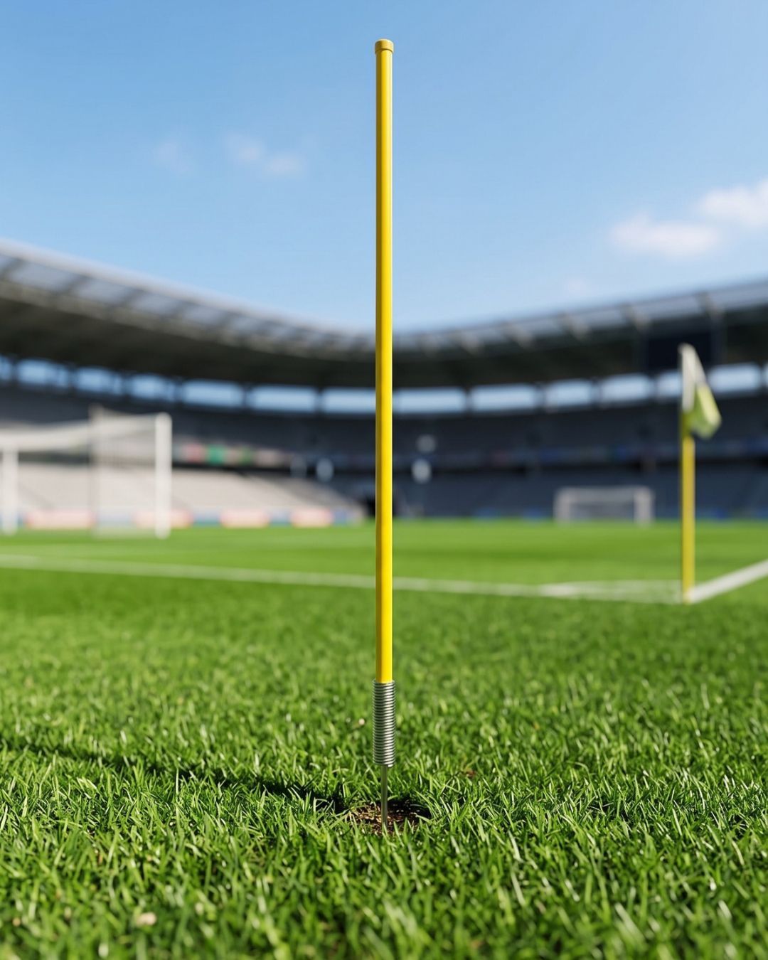 Bastón de slalom con estaca y resorte en cancha de fútbol