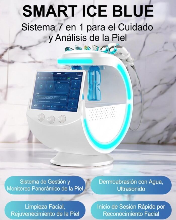 Equipo de hidrodermoabrasión con pantalla táctil y frascos de solución
