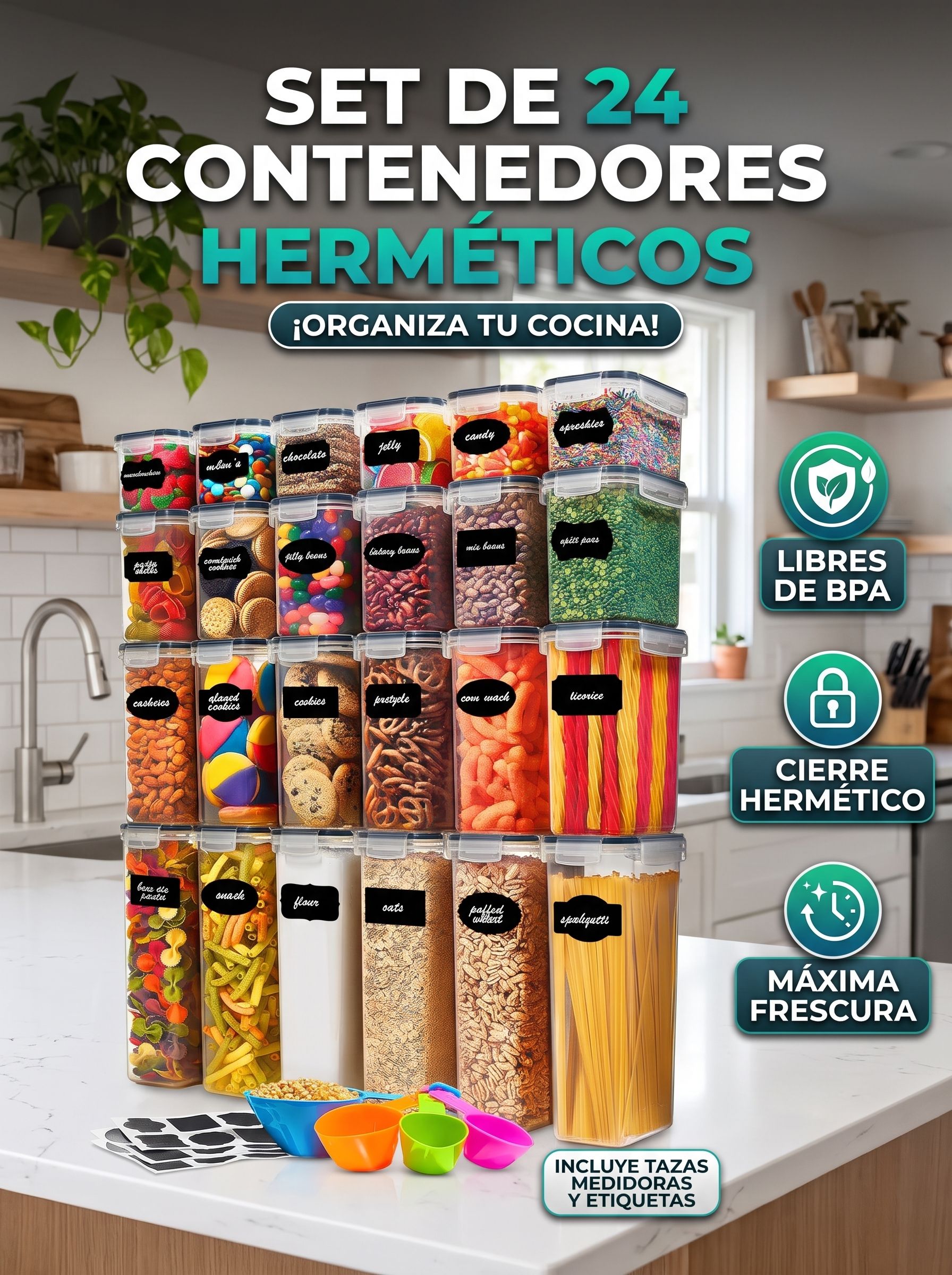 Set de 24 tarros herméticos libres de BPA