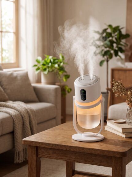 Humidificador difusor doble con soporte en una sala