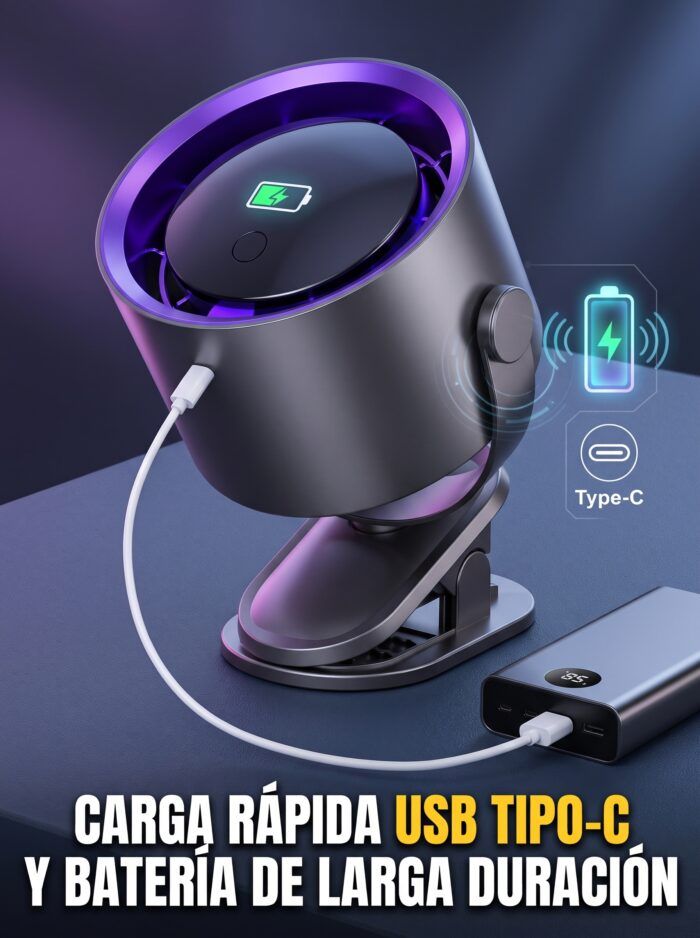 Ventilador recargable con gancho