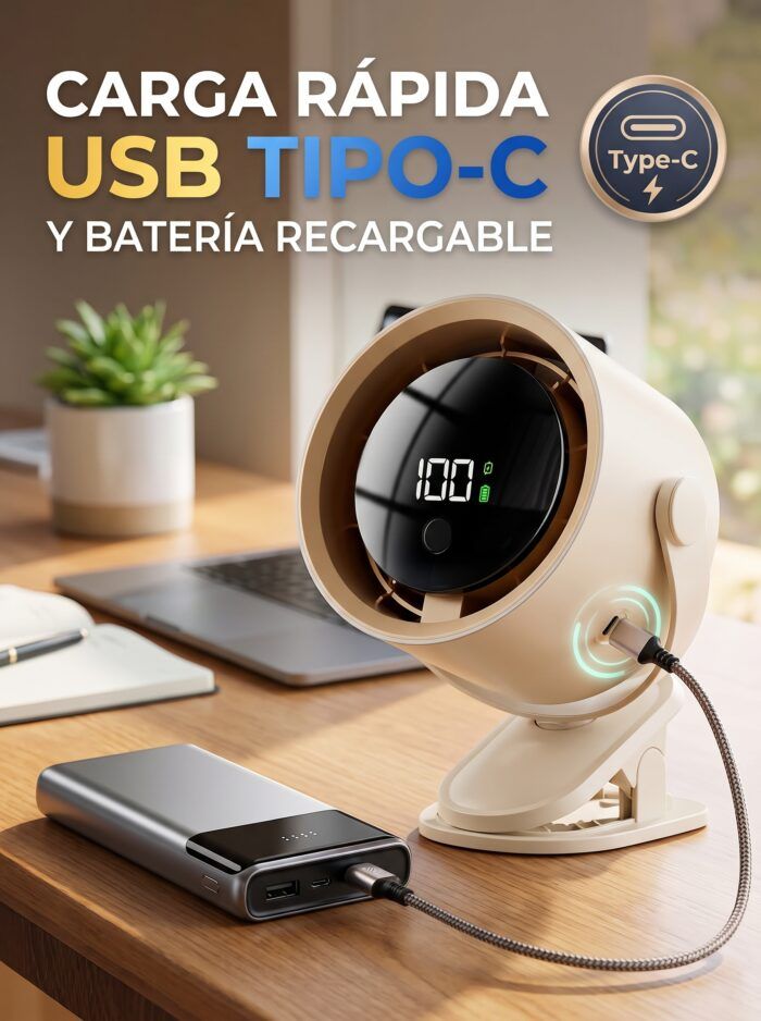 Ventilador portátil en blanco y negro