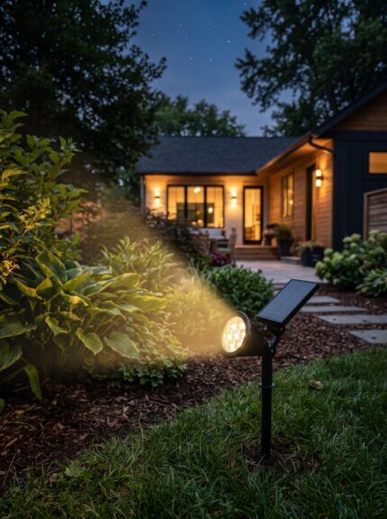 Foco solar 2 en 1 de luz cálida en el jardín