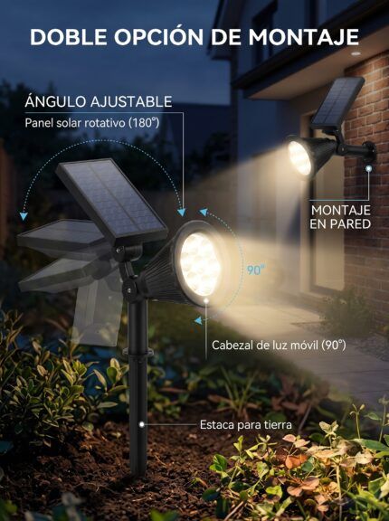 Foco solar con estaca para jardín y montaje en pared