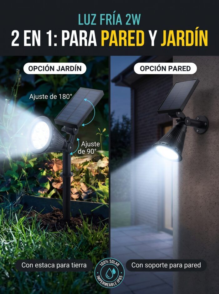 Luz solar para jardín y pared, opción jardín u opción pared