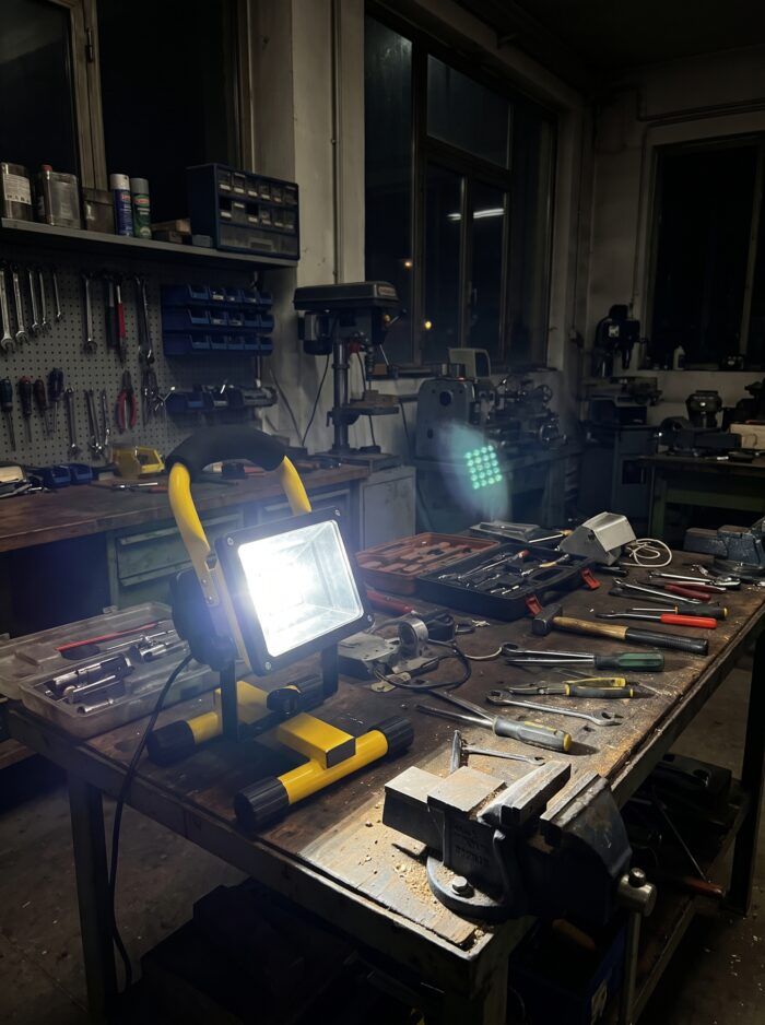 Foco led recargable 30W en el taller