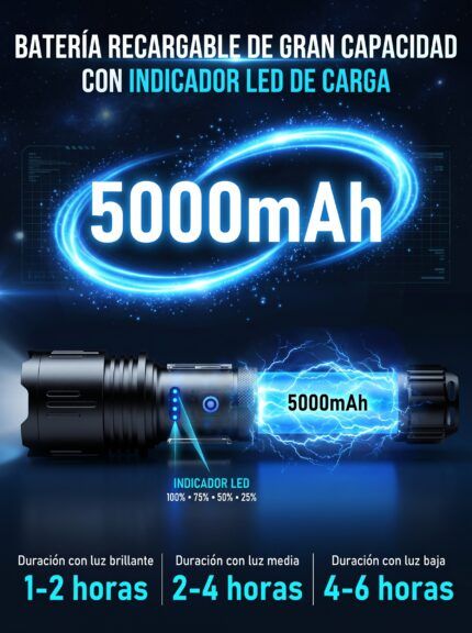 Linterna recargable con luz lateral e indicador de carga