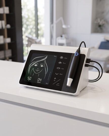 Dermógrafo digital con pantalla táctil y pen sobre la mesada