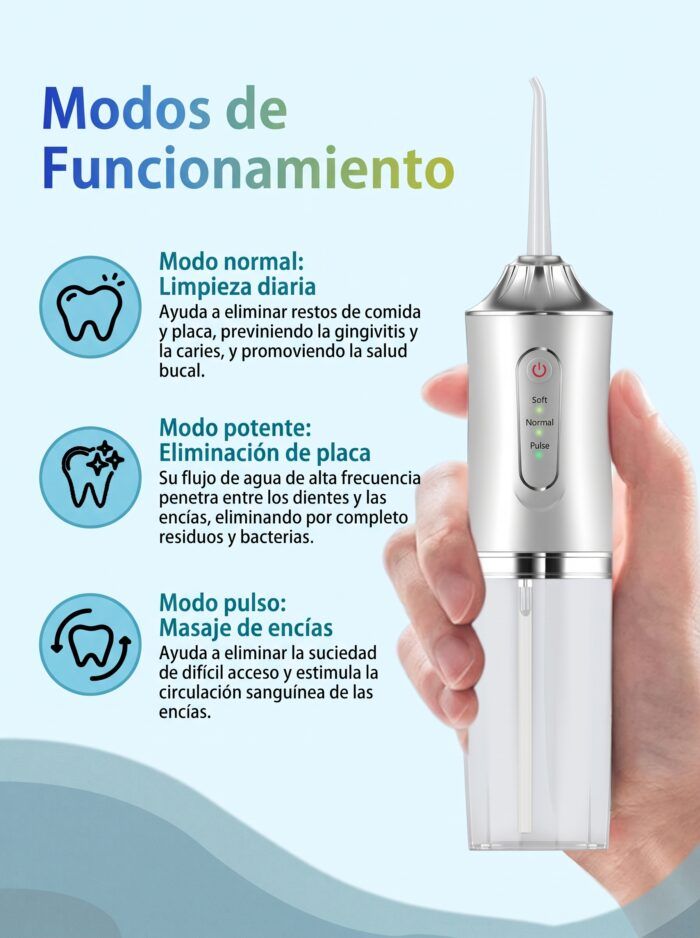 Irrigador dental con 4 boquillas y 3 modos
