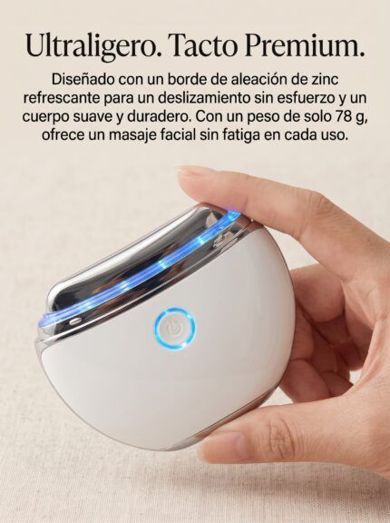 Masajeador facial gua sha liviano con borde metálico