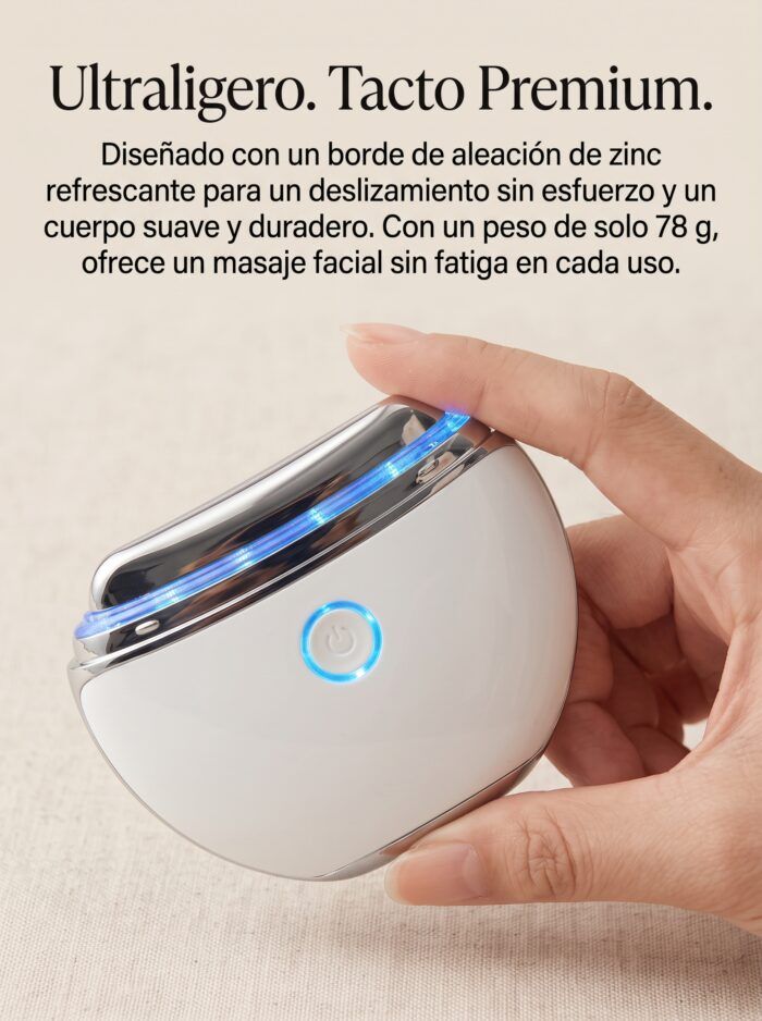 Masajeador facial gua sha liviano con borde metálico
