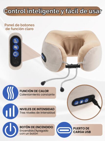 Almohada de viaje con masaje y panel de botones