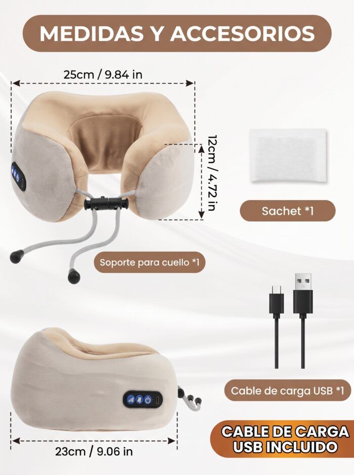 Medidas y accesorios de la almohada masajeadora