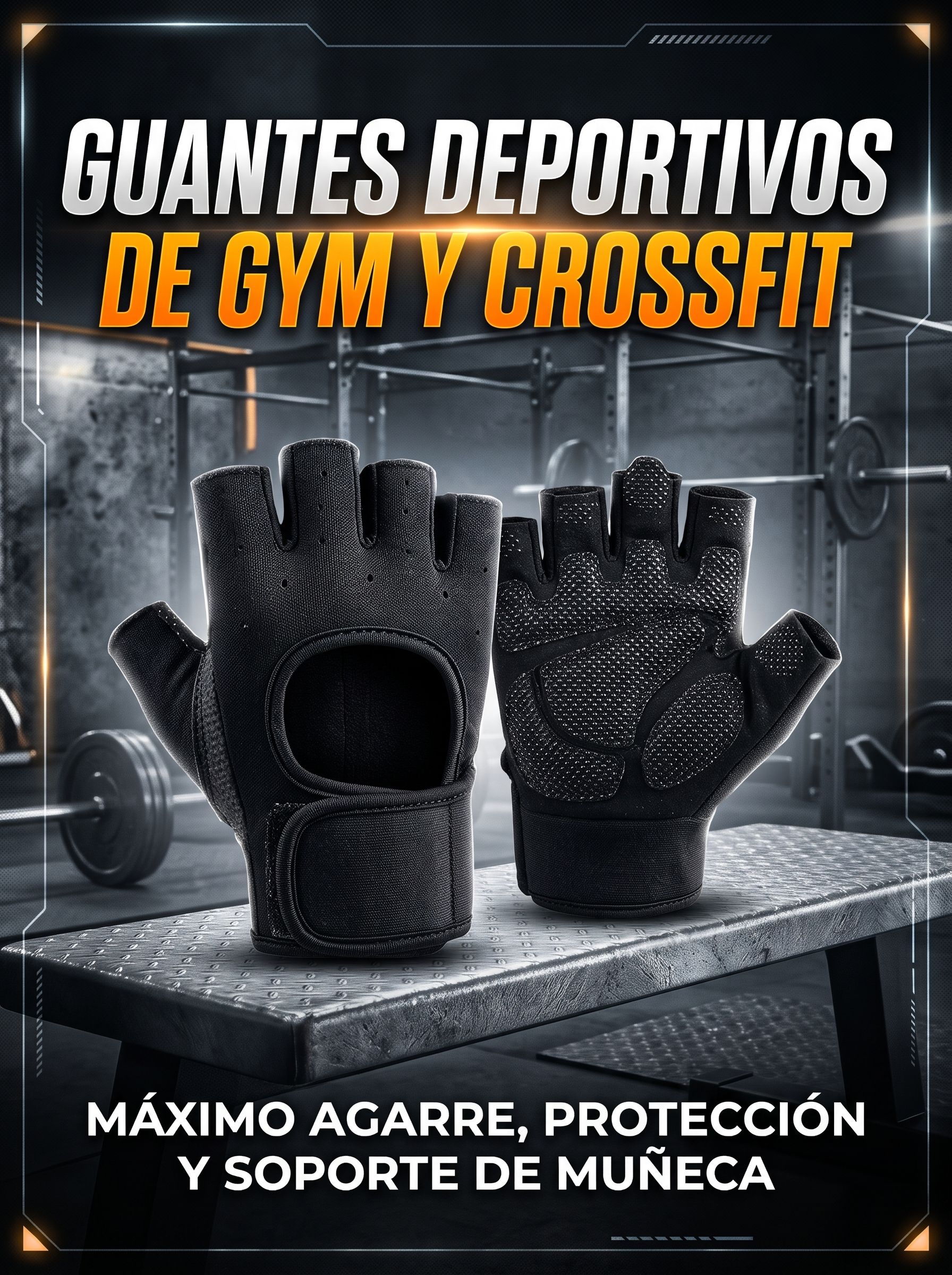 Guantes de gimnasio y crossfit con muñequera negros