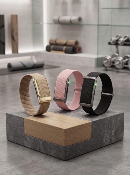Pulsera inteligente fitness sin pantalla en colores crudo, rosa y negro