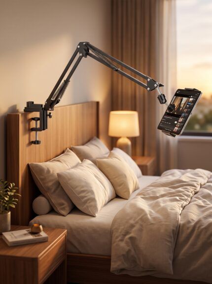 Soporte articulado para tablet fijado en la cabecera de la cama