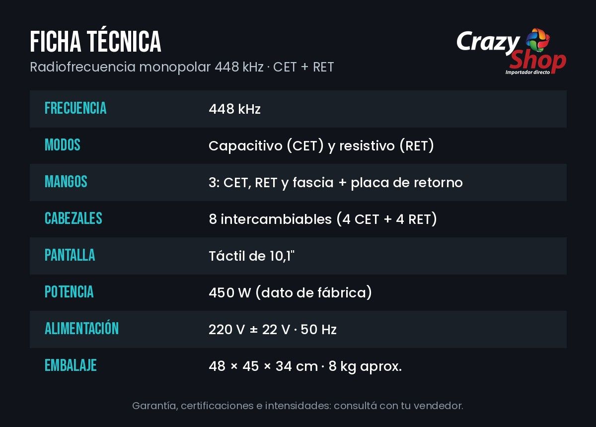 Ficha técnica de la radiofrecuencia monopolar 448 kHz
